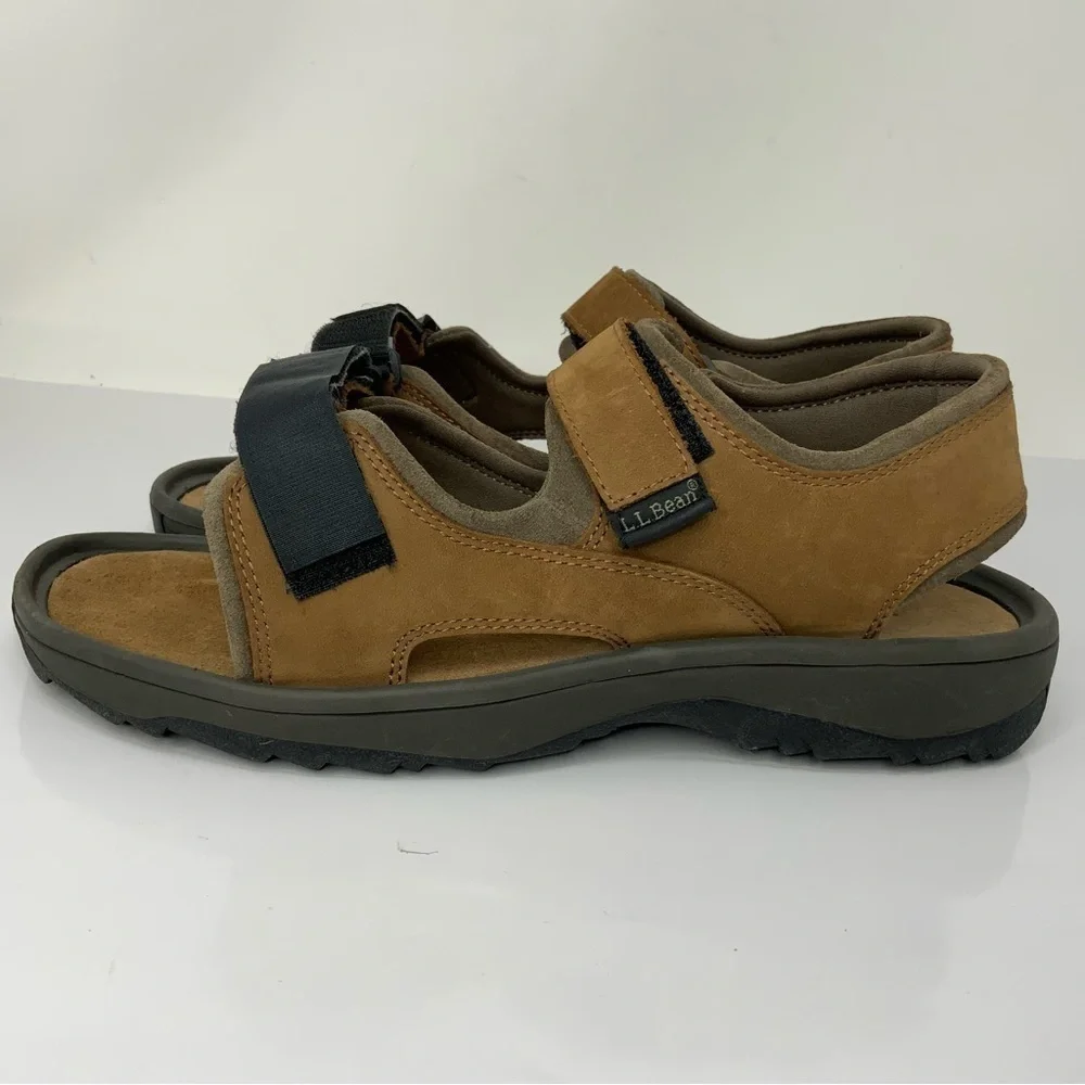 L.L. Bean Sandals Florsheim Brown Leather. Hook‎ and Loop Strap. Men’s 10 Med.